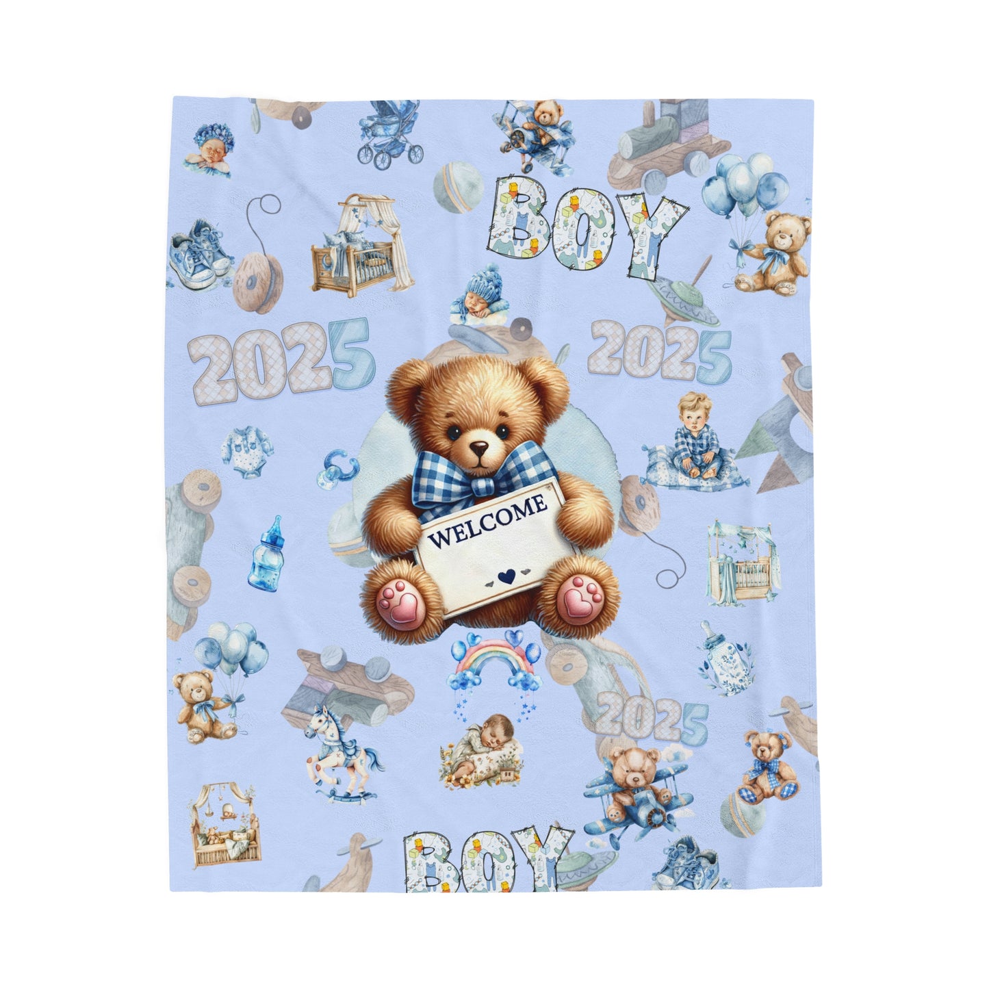 Velveteen Plush Blanket, Baby Boy, New Born - Nursery Decor Gift, Soft Cozy Throw, Infant Bedding, Baby Shower Present, Toddler Bed Blanket