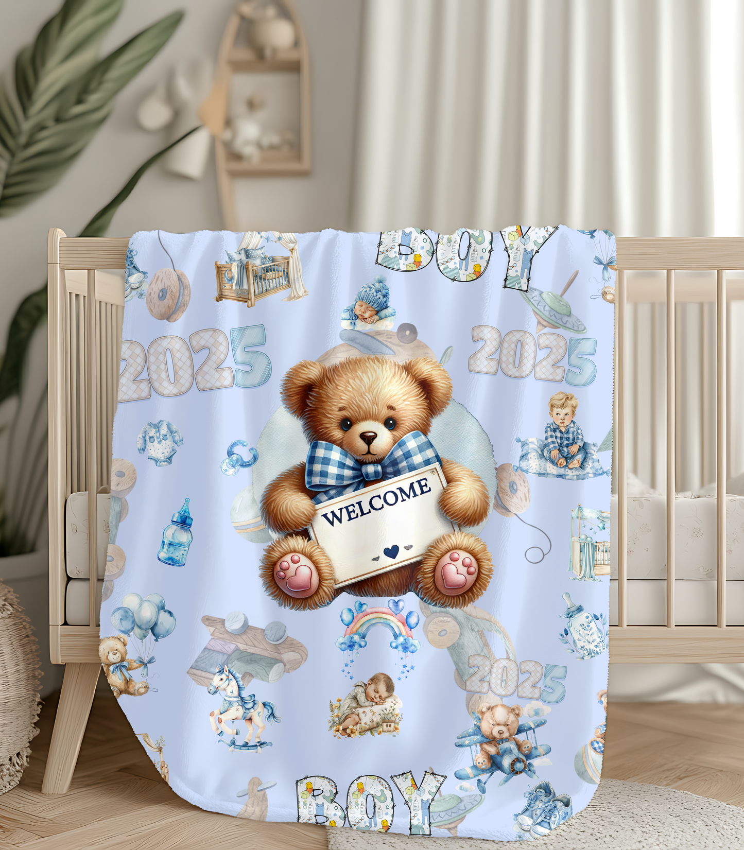 Velveteen Plush Blanket, Baby Boy, New Born - Nursery Decor Gift, Soft Cozy Throw, Infant Bedding, Baby Shower Present, Toddler Bed Blanket