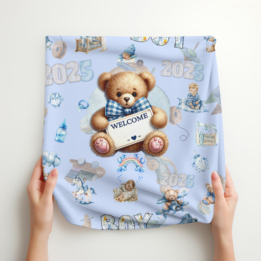 Velveteen Plush Blanket, Baby Boy, New Born - Nursery Decor Gift, Soft Cozy Throw, Infant Bedding, Baby Shower Present, Toddler Bed Blanket